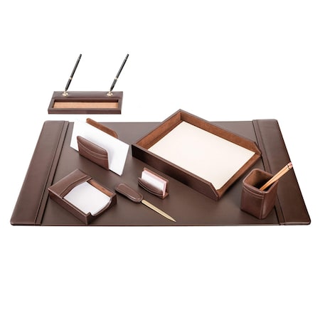 Dacasso Chocolate Brown Leather 8-Piece Desk Set DF-3412